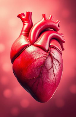A visually captivating depiction of a human heart, intricately detailed and anatomically accurate, with vibrant red and soft pink hues showcasing the arteries and veins