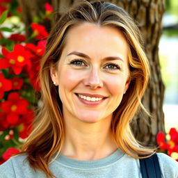 A full-length photo of a woman aged 30-35 with a natural appearance, showcasing minimal makeup and well-groomed hair