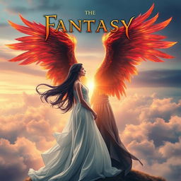 A mesmerizing fantasy book cover featuring a girl with long, flowing dark hair, dressed in an elegant white dress that billows gently
