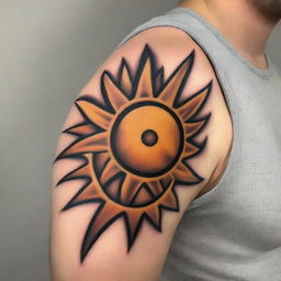 A high-resolution image of a tattoo design, showcasing a radiant sun and fluffy clouds