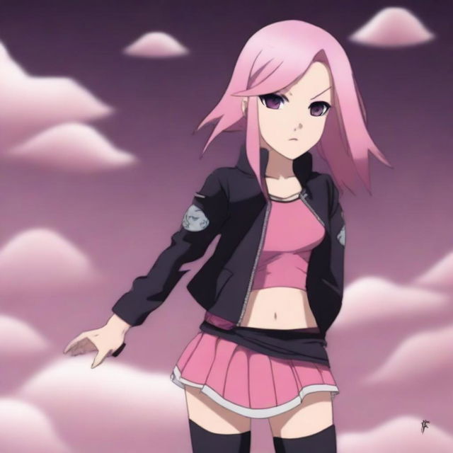 A high-quality digital art image showcasing Sakura Haruno from Naruto in a stylish mini skirt