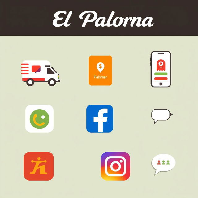 A collection of modern icons representing various digital services offered by 'El Palomar'