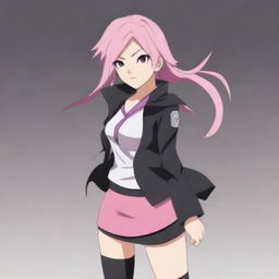 A high-quality digital art image showcasing Sakura Haruno from Naruto in a stylish mini skirt