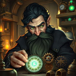 A highly detailed and realistic art style featuring a male gnome wizard who embodies dexterity and perfectionism