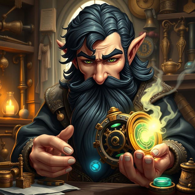 A highly detailed and realistic art style featuring a male gnome wizard who embodies dexterity and perfectionism