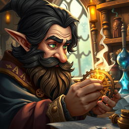 A highly detailed and realistic art style featuring a male gnome wizard who embodies dexterity and perfectionism