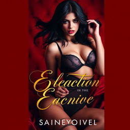 An enticing and captivating book cover for an erotic novel, featuring an elegant and mysterious woman in luxurious lingerie