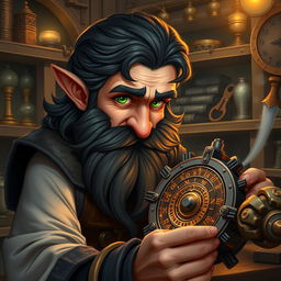 A highly detailed and realistic art style depicting a dexterous male gnome wizard characterized by perfectionism