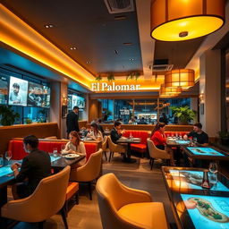 A captivating photograph of the 'El Palomar' restaurant interior, showcasing a modern and digital atmosphere