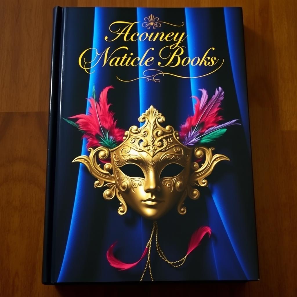 A captivating book cover featuring an ornate Venetian mask at the center, intricately designed with gold and intricate patterns