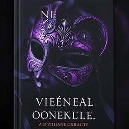 A captivating book cover featuring an elegant Venetian mask adorned with intricate designs, primarily in black and violet hues