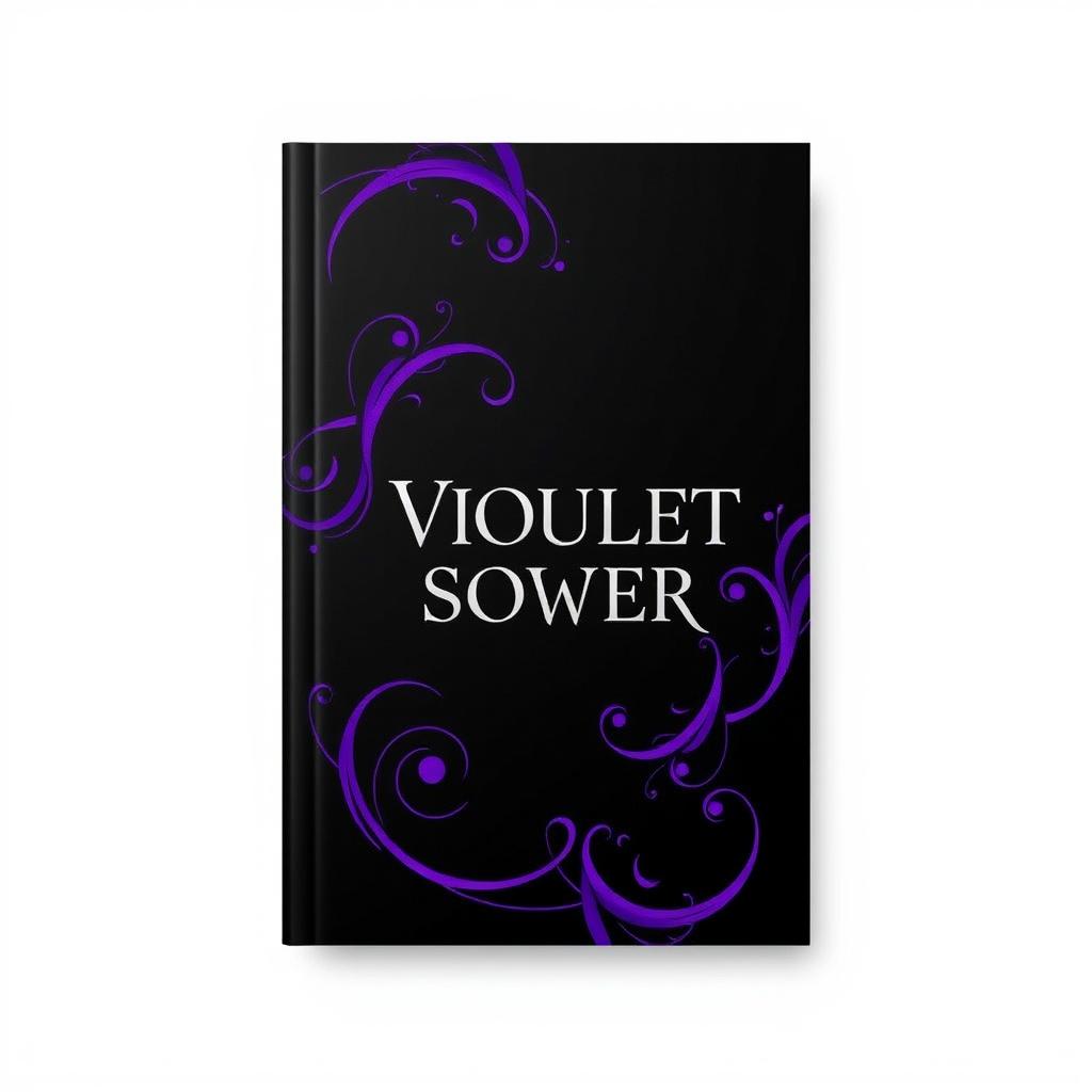 A striking book cover design featuring a rich black background with vibrant violet accents