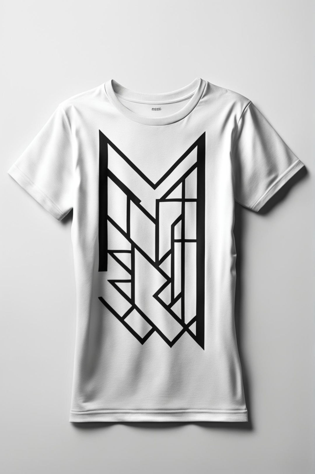 A high-quality image of a black and white graphic tee with a minimalist design