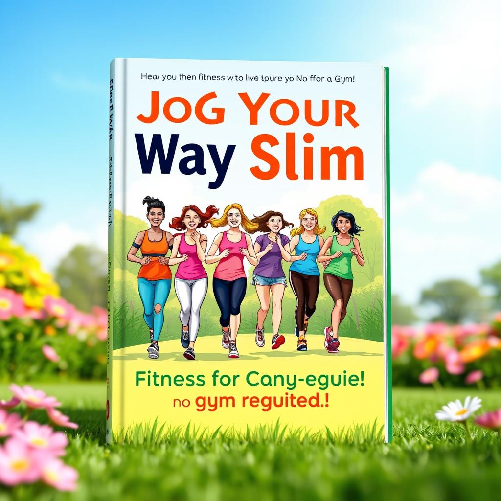 An energetic and engaging book cover design for 'Jog Your Way Slim: Fitness for Everyone, No Gym Required'