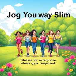 A captivating and energetic book cover design for 'Jog Your Way Slim: Fitness for Everyone, No Gym Required'