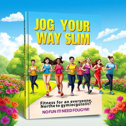 A captivating and energetic book cover design for 'Jog Your Way Slim: Fitness for Everyone, No Gym Required'