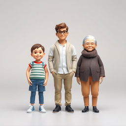 A harmonious scene featuring three figures that represent different age groups: a child, a young adult, and an elder
