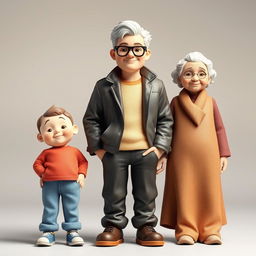 A harmonious scene featuring three figures that represent different age groups: a child, a young adult, and an elder