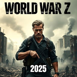 An intense teaser poster for 'World War Z 2' (2025), featuring Brad Pitt