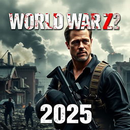 An intense teaser poster for 'World War Z 2' (2025), featuring Brad Pitt