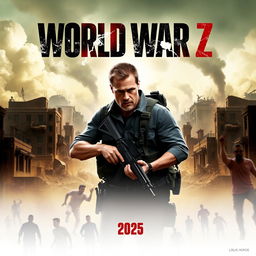 An intense teaser poster for 'World War Z 2' (2025), featuring Brad Pitt
