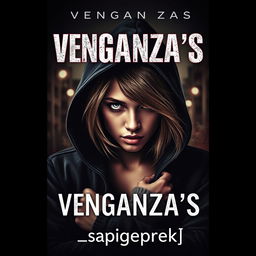 A captivating Wattpad cover with a vertical layout featuring a strong, mysterious young woman in a stylish disguise, embodying themes of revenge and resilience