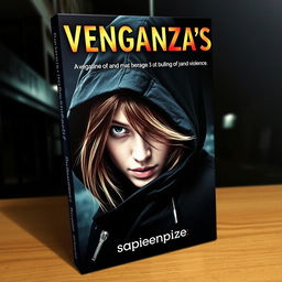 A captivating Wattpad cover with a vertical layout featuring a strong, mysterious young woman in a stylish disguise, embodying themes of revenge and resilience