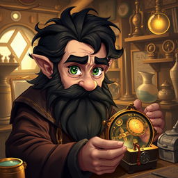 A realistic art style illustration of a dexterous male gnome wizard characterized by his perfectionism