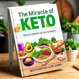 An eye-catching book cover design for 'The Miracle of Keto: How to Thrive on Low Carb'