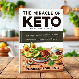 An eye-catching book cover design for 'The Miracle of Keto: How to Thrive on Low Carb'