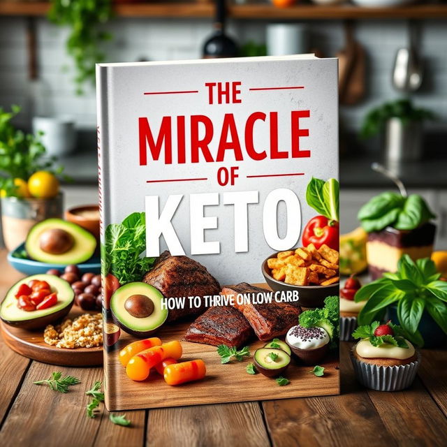 A compelling book cover design for 'The Miracle of Keto: How to Thrive on Low Carb'