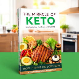 An engaging book cover design for 'The Miracle of Keto: How to Thrive on Low Carb'