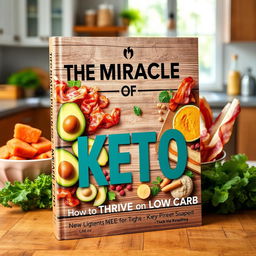 An eye-catching book cover design for 'The Miracle of Keto: How to Thrive on Low Carb'