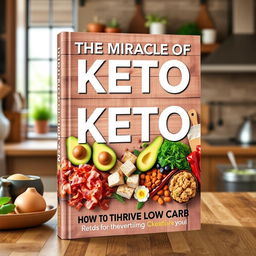 An eye-catching book cover design for 'The Miracle of Keto: How to Thrive on Low Carb'