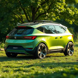 A futuristic concept car design featuring a Seat hatchback that embodies ecology and innovation