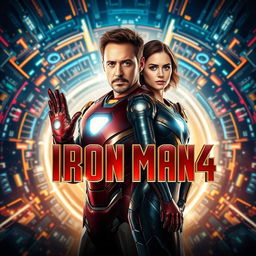 An electrifying movie poster for "Iron Man 4 (2025)", featuring Robert Downey Jr