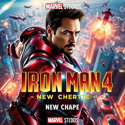 An exhilarating movie poster for "IRON MAN 4: New Chapter" produced by Marvel Studios