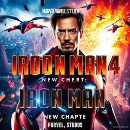 An exhilarating movie poster for "IRON MAN 4: New Chapter" produced by Marvel Studios