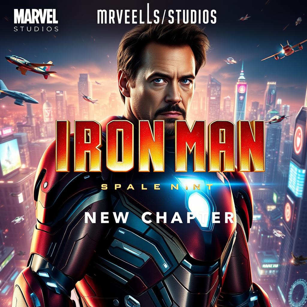 An exhilarating movie poster for "IRON MAN 4: New Chapter" produced by Marvel Studios