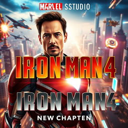 An exhilarating movie poster for "IRON MAN 4: New Chapter" produced by Marvel Studios