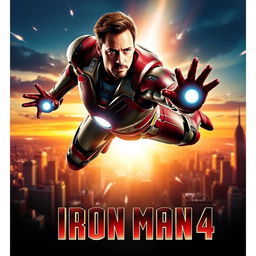 An exciting movie poster for "IRON MAN 4", featuring Robert Downey Jr