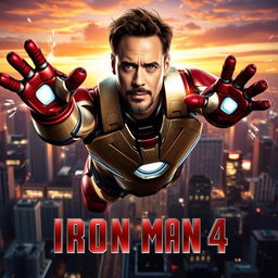 An exciting movie poster for "IRON MAN 4", featuring Robert Downey Jr