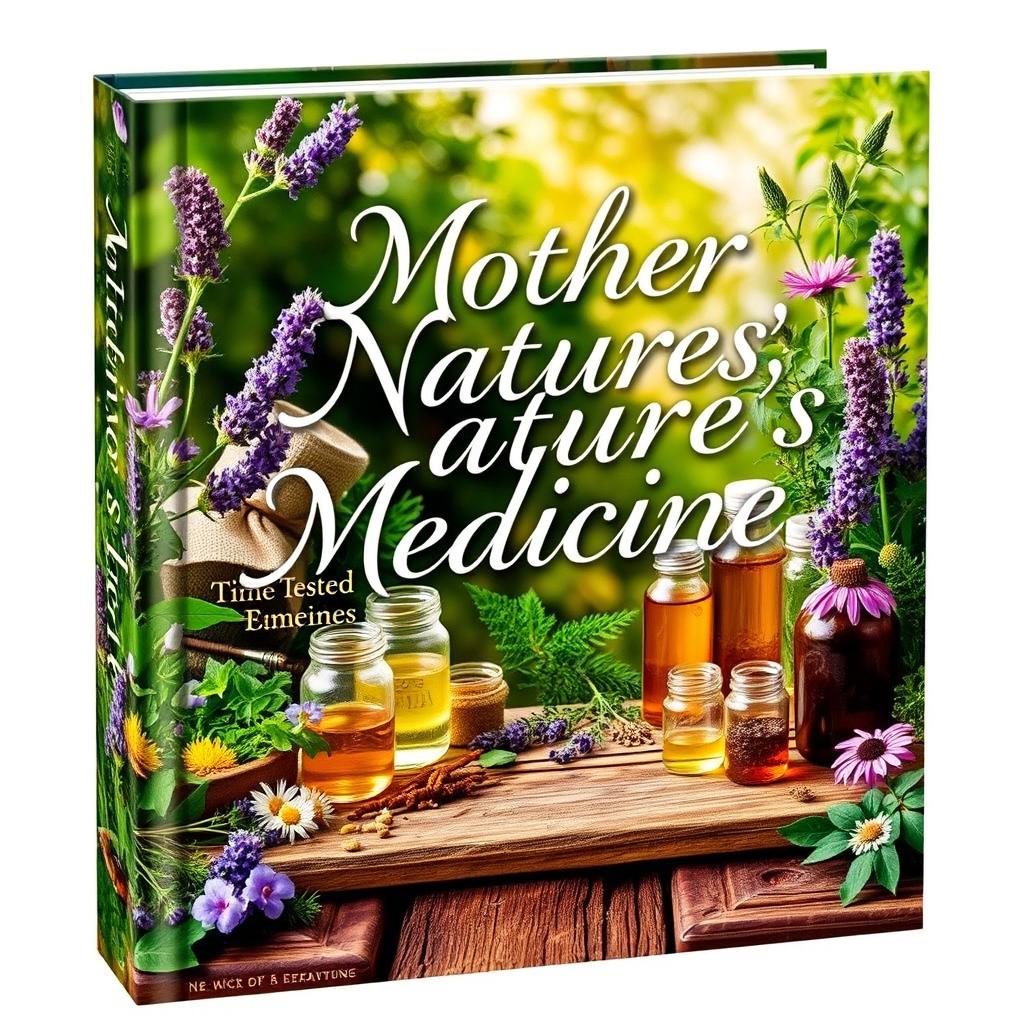 A captivating book cover design for 'Mother Nature's Medicine: Time-Tested Remedies for All Ages'