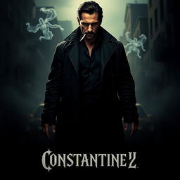 A captivating movie poster for 'Constantine 2,' featuring Keanu Reeves as John Constantine