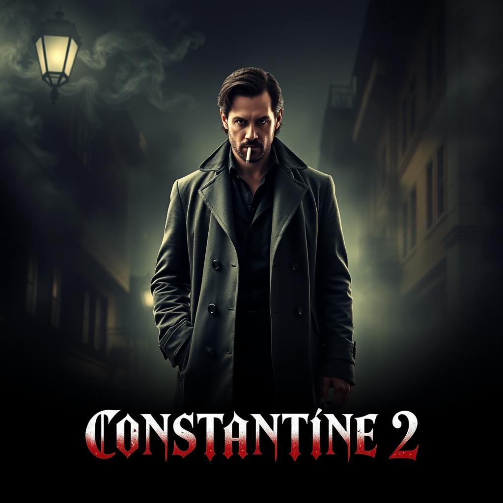 A captivating movie poster for 'Constantine 2,' featuring Keanu Reeves as John Constantine