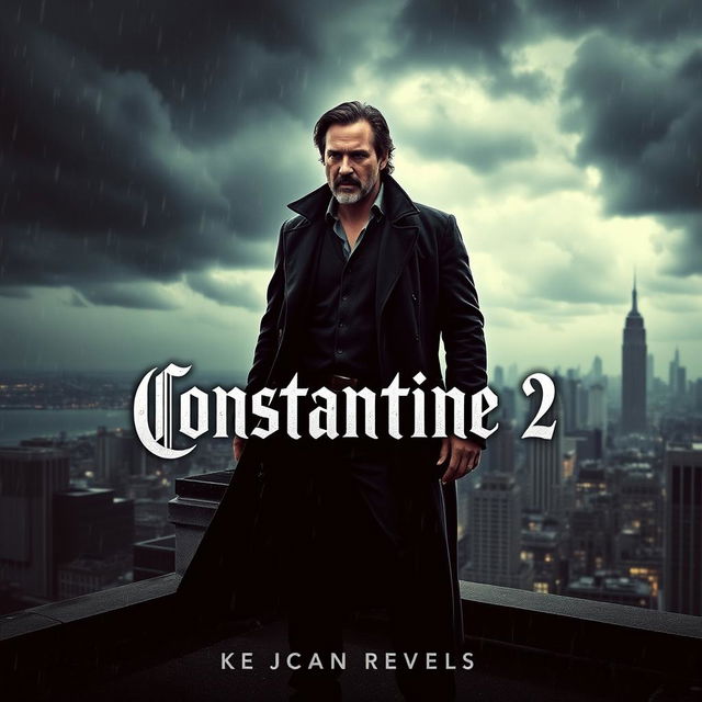 A captivating movie poster for 'Constantine 2 (2024)' featuring Keanu Reeves as John Constantine