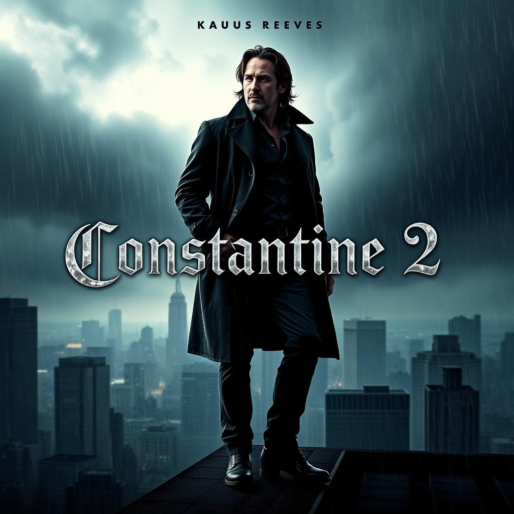 A captivating movie poster for 'Constantine 2 (2024)' featuring Keanu Reeves as John Constantine