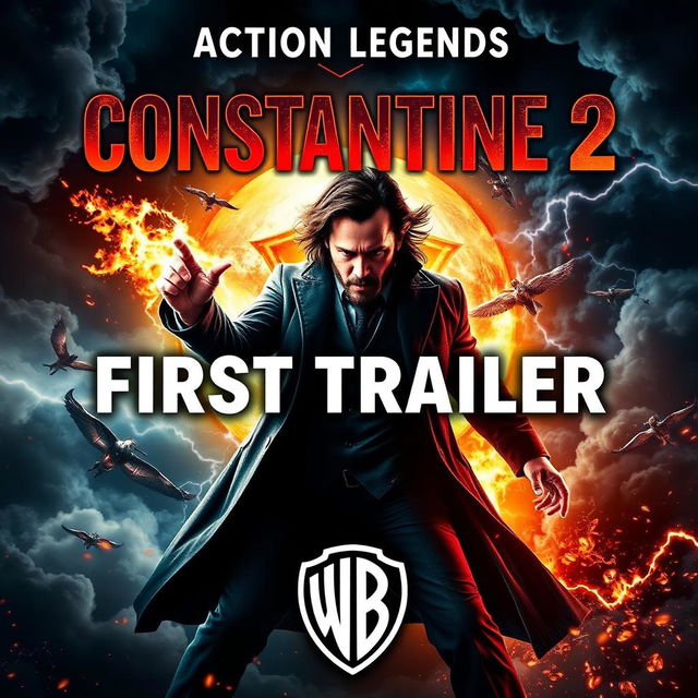 An exciting movie poster for 'Action Legends - CONSTANTINE 2 (2025)' featuring Keanu Reeves as John Constantine