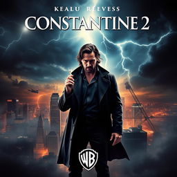 An electrifying movie poster for 'CONSTANTINE 2 (2025)' featuring Keanu Reeves as John Constantine