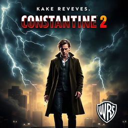An electrifying movie poster for 'CONSTANTINE 2 (2025)' featuring Keanu Reeves as John Constantine